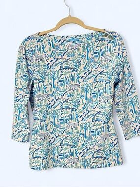 J. McLaughlin preppy blue and white top small